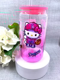 Image 2 of Dodgers x kitty 16 Oz ombre glass can 