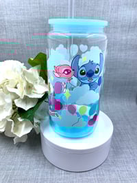 Image 3 of Stitch Adventure ombre 16oz glass can tumbler 