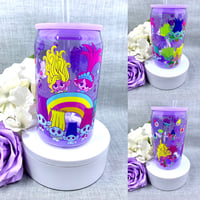 Image 1 of Trolls 16oz plastic can tumbler 