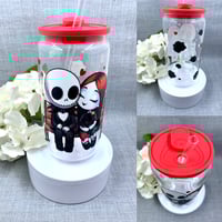 Image 1 of Jack and Sally 16oz glass can tumbler with silicone lid 