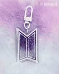 Image 1 of Kpop BTS logo shaker keychain filled with purple glitter