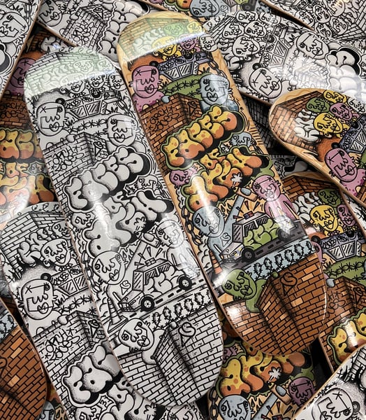 Image of Faces x Arch skateboard deck.