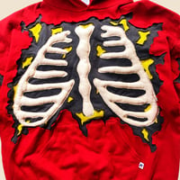 Image 4 of REWORKED CRACKY 3D PUFF SKELETON RED HOODIE SIZE L