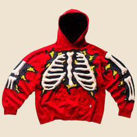 Image 1 of REWORKED CRACKY 3D PUFF SKELETON RED HOODIE SIZE L