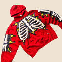 Image 2 of REWORKED CRACKY 3D PUFF SKELETON RED HOODIE SIZE L