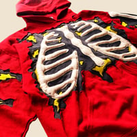 Image 3 of REWORKED CRACKY 3D PUFF SKELETON RED HOODIE SIZE L