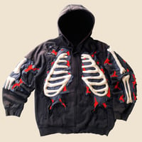 Image 1 of REWORKED CRACKY 3D PUFF SKELETON SUN FADED ZIP HOODIE SIZE XL