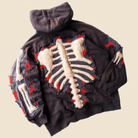 Image 4 of REWORKED CRACKY 3D PUFF SKELETON SUN FADED ZIP HOODIE SIZE XL