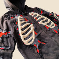 Image 3 of REWORKED CRACKY 3D PUFF SKELETON SUN FADED ZIP HOODIE SIZE XL