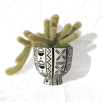 Image 2 of Black and white Bogolanfini Pot - 4-inch
