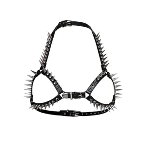 Image of MADE TO ORDER - Heavy Metal Spiked Micro Harness Bra (Size XS - XL)