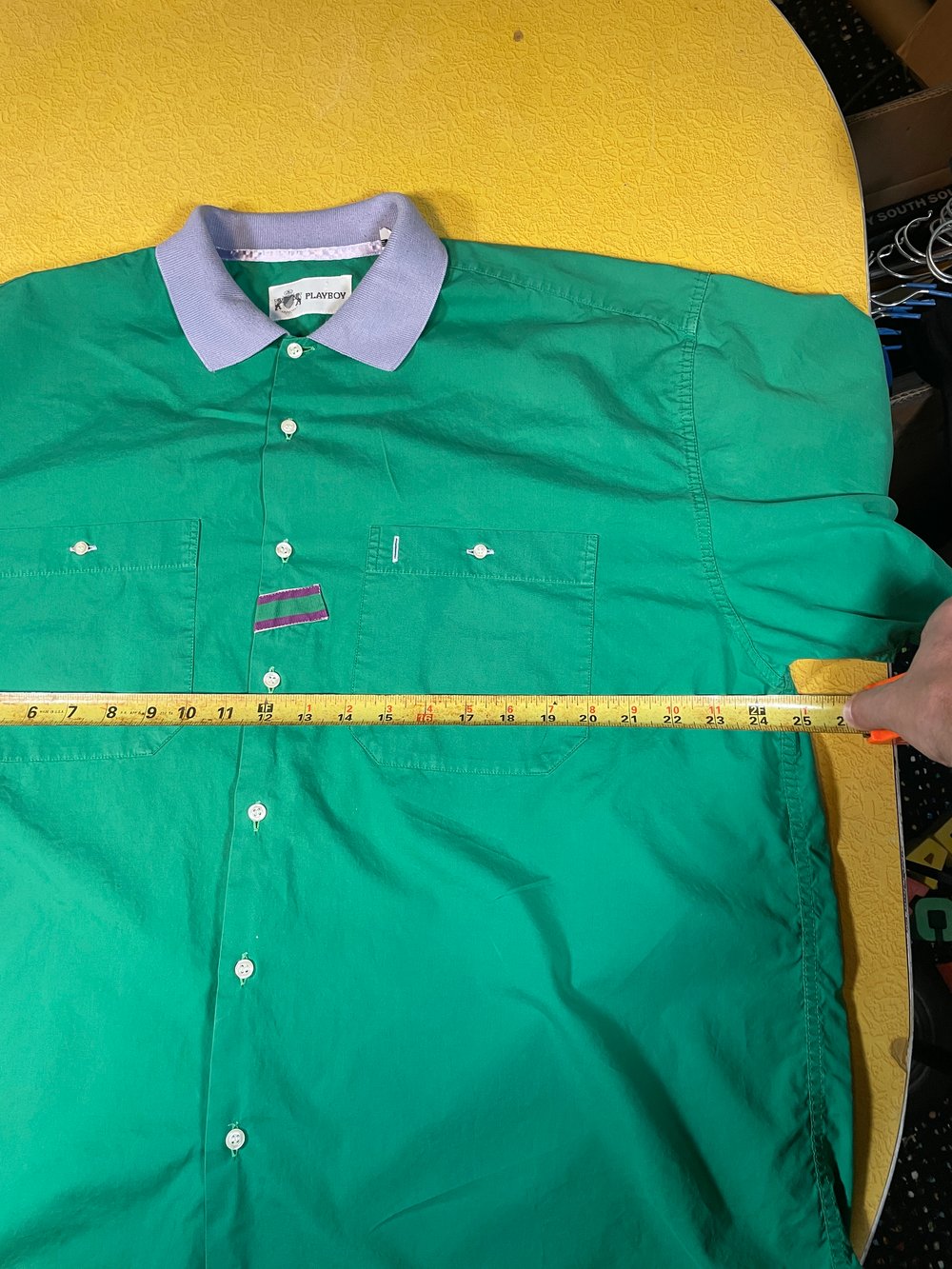 Vintage 80s 90s Playboy Preppy Mens XL Green Purple Short Sleeve Button Shirt Bugle Boy Polo