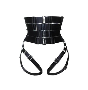 Image of MADE TO ORDER - Elastic Waist Cincher in black satin with garters (Size XS - XL)