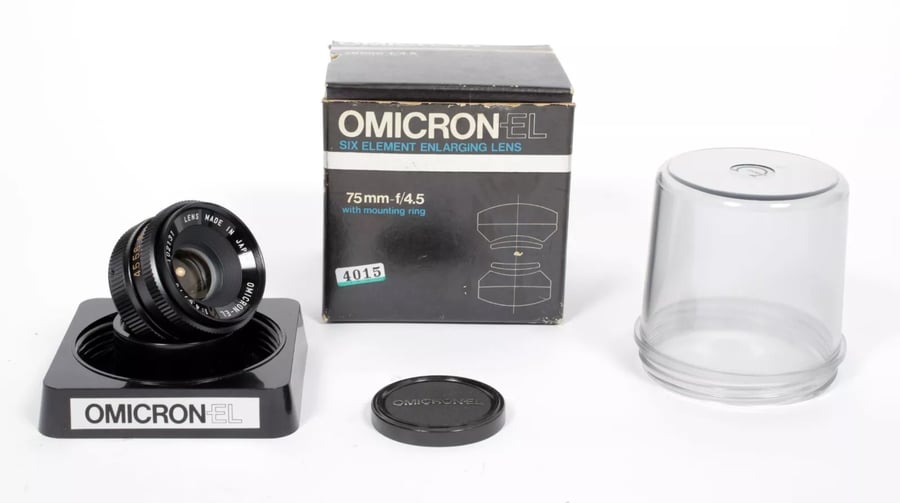 Image of NOS Omicron EL 75mm F4.5 Enlarger Lens for 6X6 negatives in case/box #4015