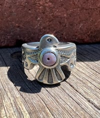 Image 1 of WL&A Handmade Old Style Heavy Ingot Pink Opal Heishi Thunderbird Ring - Size 11