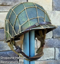 Image 3 of WWII M2 Airborne Helmet 55st PIB D-bale Front Seam Paratrooper Liner Southern France