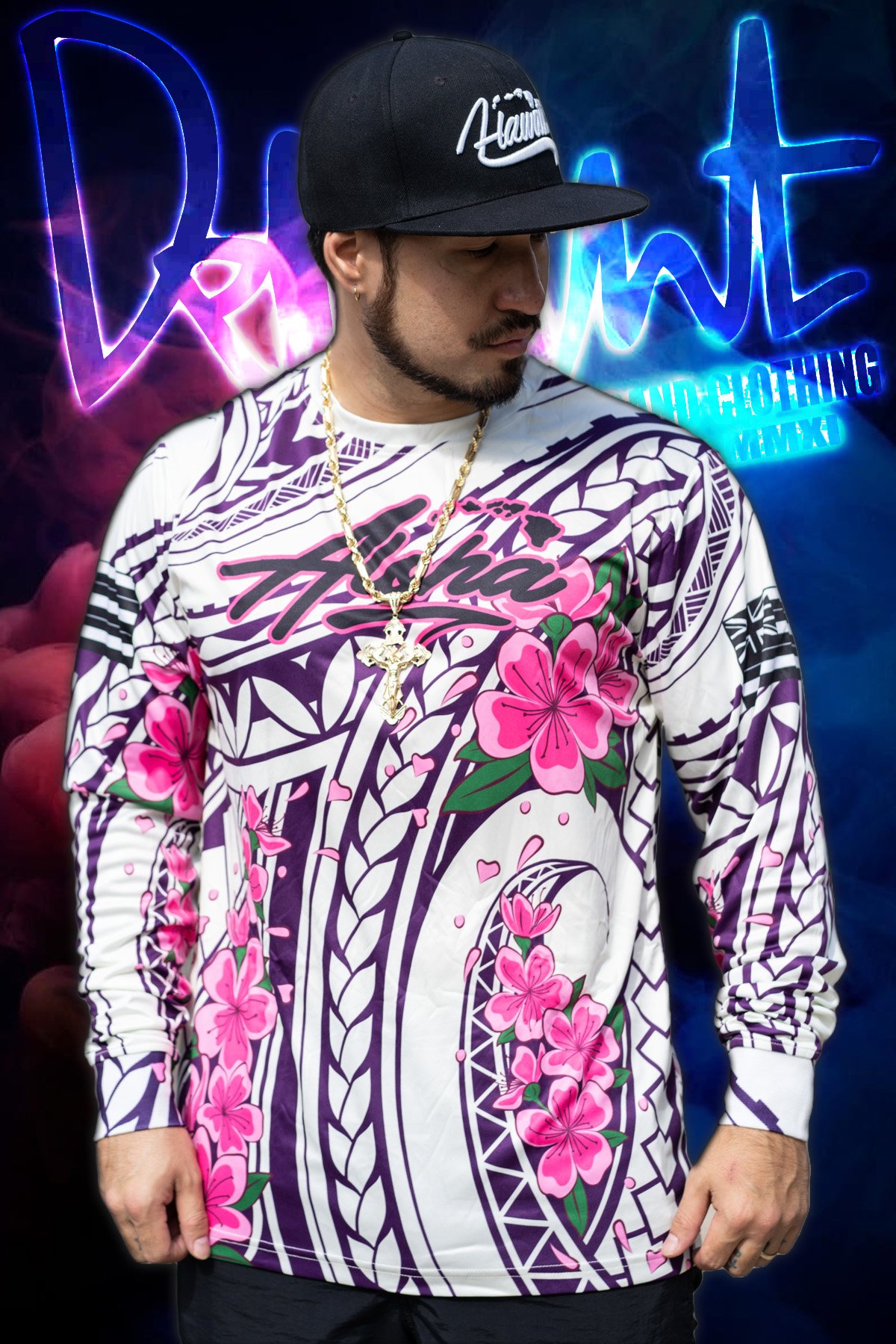 Royal Pink/Cream/Purple (Floral Tribal) - Aloha Islands Long Sleeve