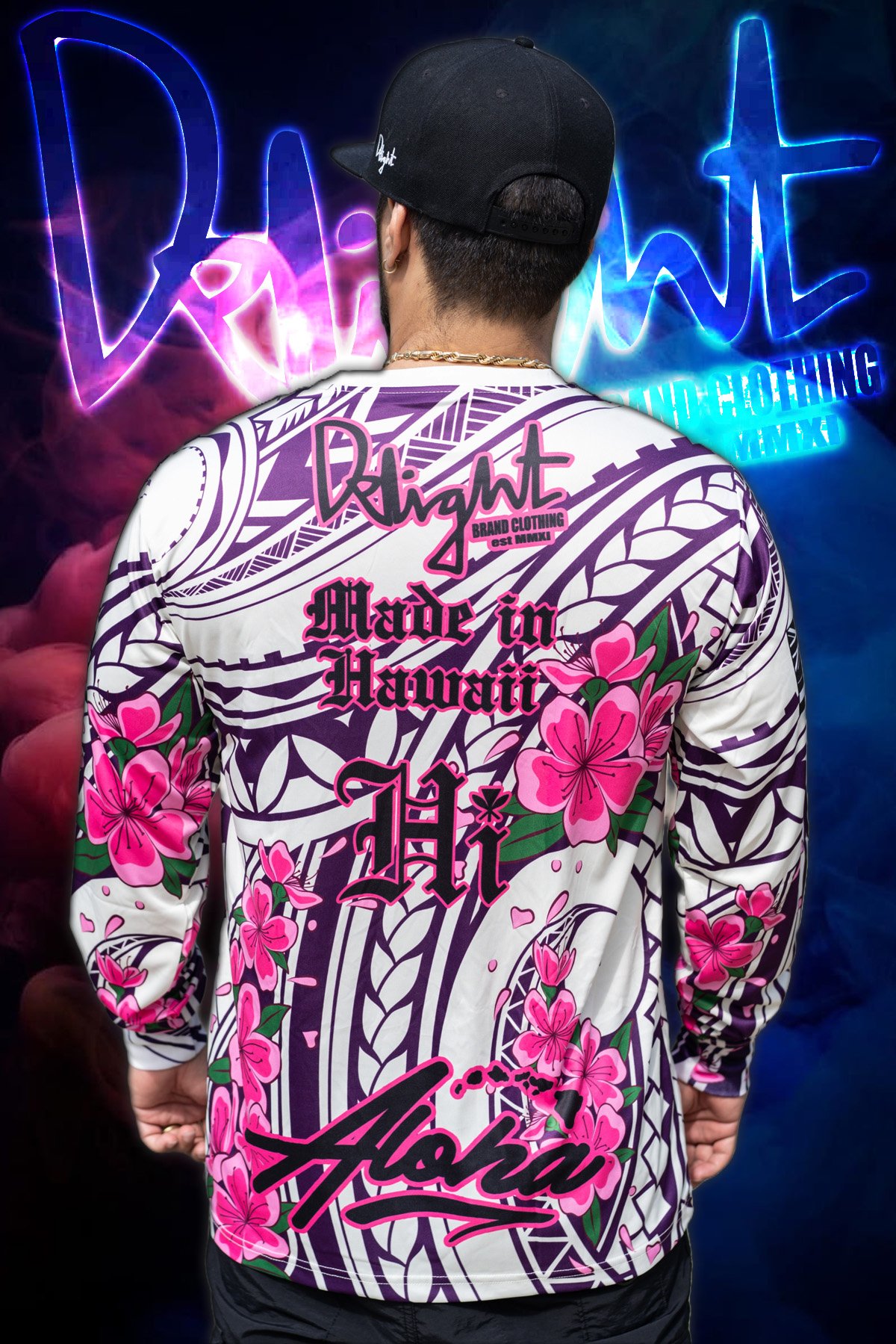 Royal Pink/Cream/Purple (Floral Tribal) - Aloha Islands Long Sleeve