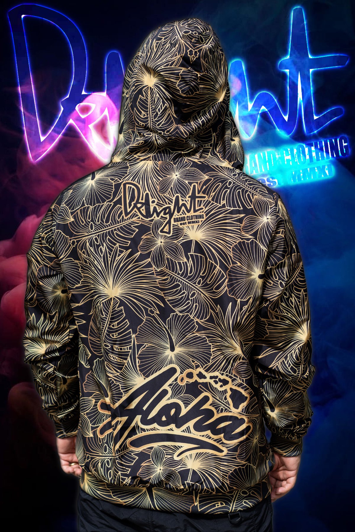 Aloha Islands - Black/Gold Hibiscus Windbreaker