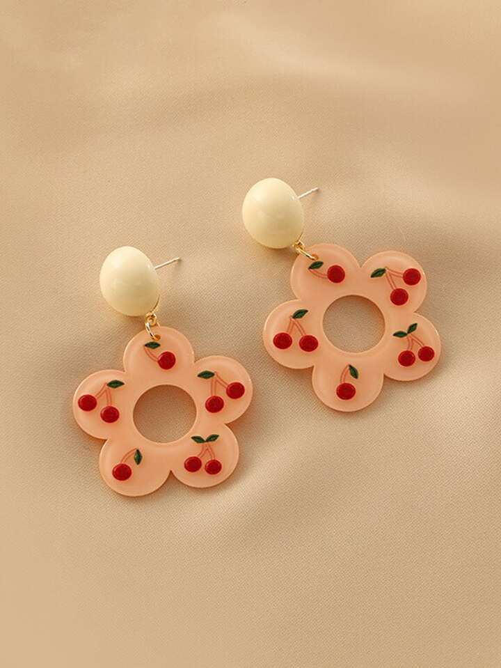 Image of Daisy cherry acrylic earrings 🍒🌼