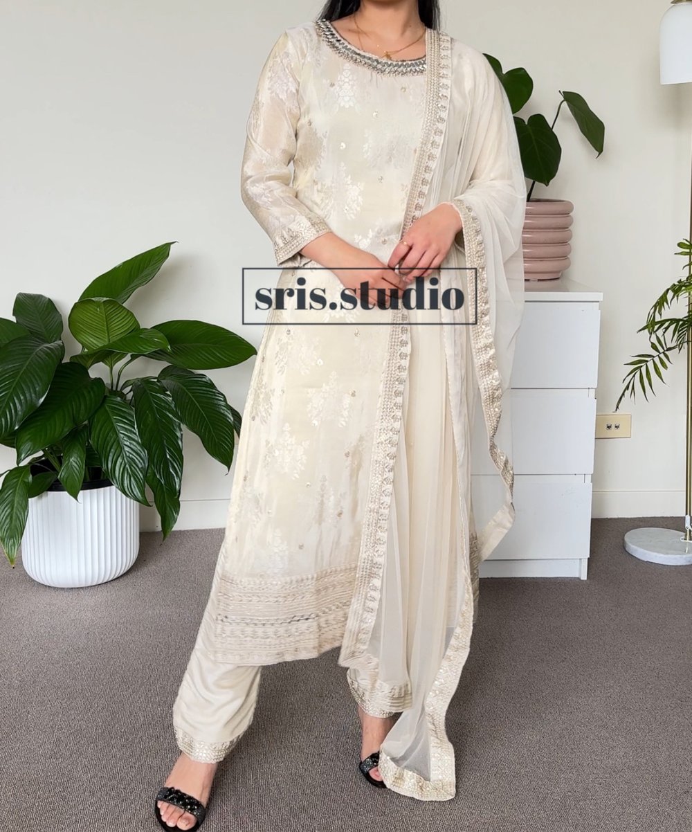 Image of Dola silk beige kurtha set