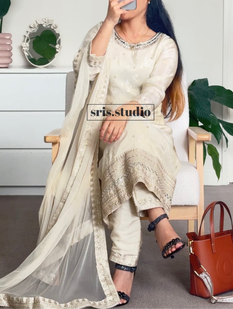 Image of Dola silk beige kurtha set