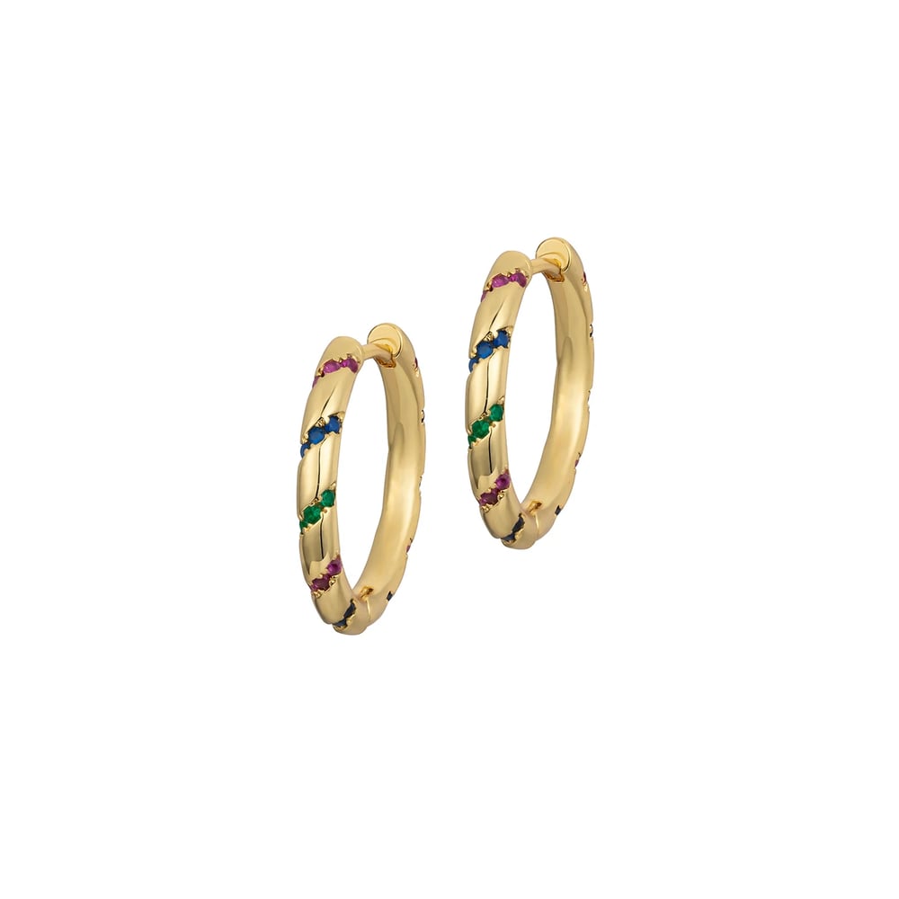 Image of Multi rhinestone gold plated hoops