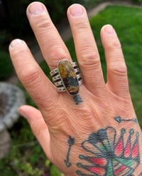 Image 4 of WL&A Handmade Heavy Ingot Black Jack Turquoise Ring - Size 11.5