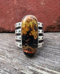 Image 2 of WL&A Handmade Heavy Ingot Black Jack Turquoise Ring - Size 11.5 