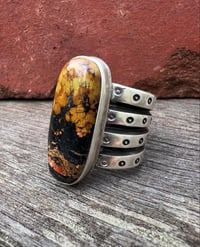 Image 1 of WL&A Handmade Heavy Ingot Black Jack Turquoise Ring - Size 11.5 