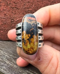 Image 3 of WL&A Handmade Heavy Ingot Black Jack Turquoise Ring - Size 11.5