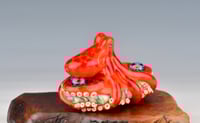 Image 2 of XXXL. Hot Orange Red-Spot 3D Octopus - Flamework Glass Sculpture