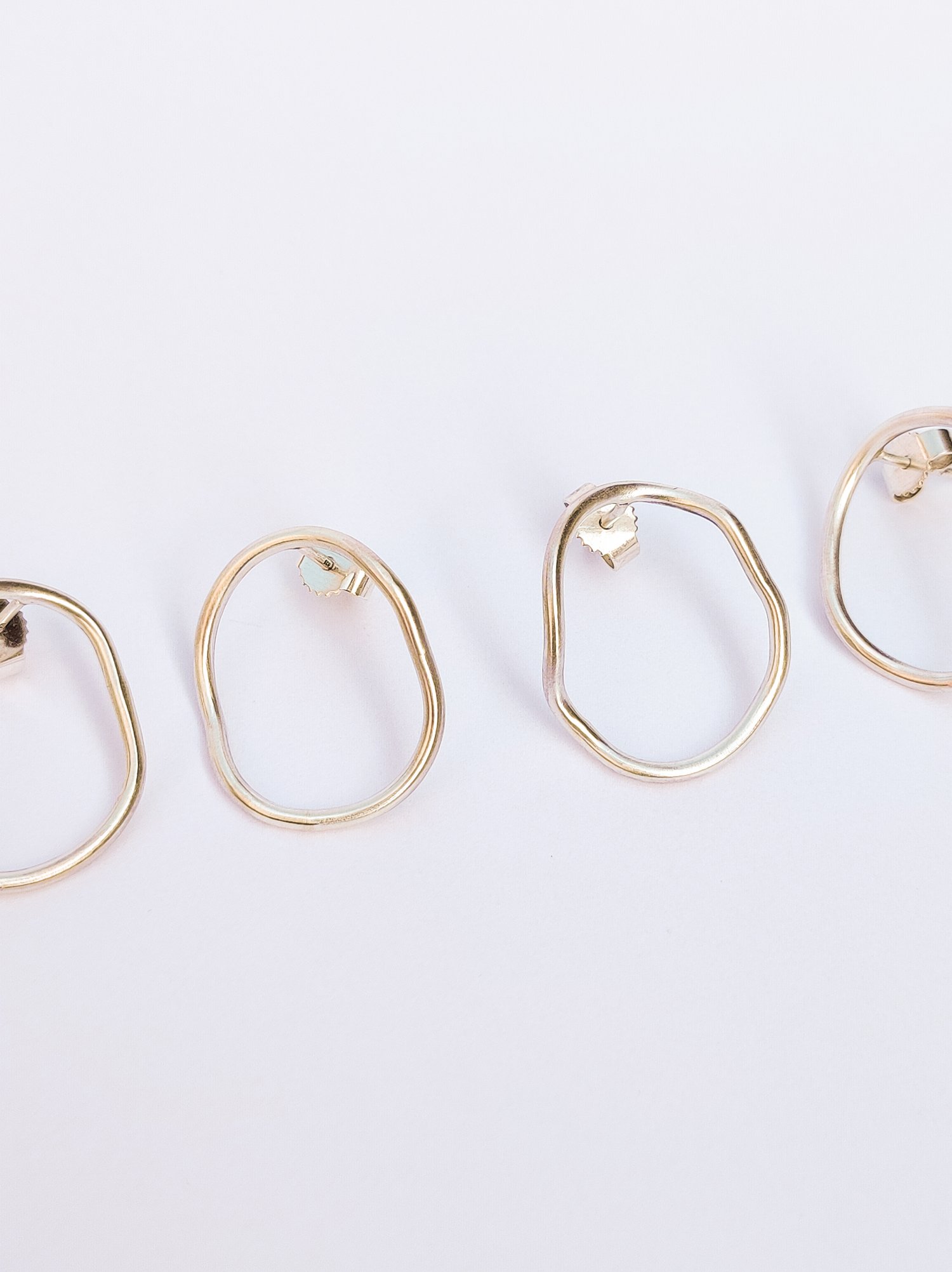 Image of Organic Shaped Sculpture Earrings Silver