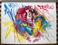 Image 1 of "Deadpool VS Wolverine" Guache on paper by Ramiro