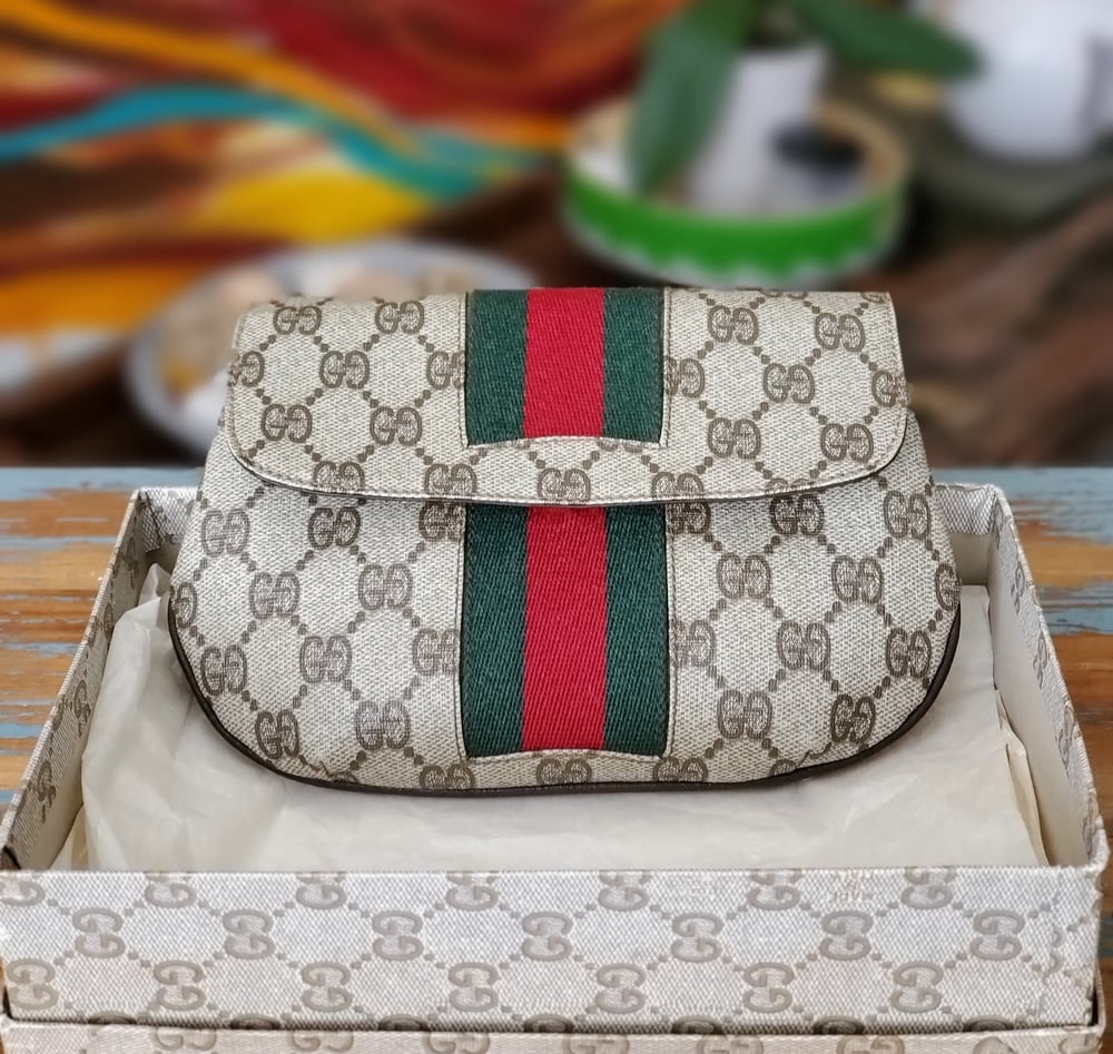 Image of Vtg. Gucci Brown Monogram Clutch/Cosmetic Bag