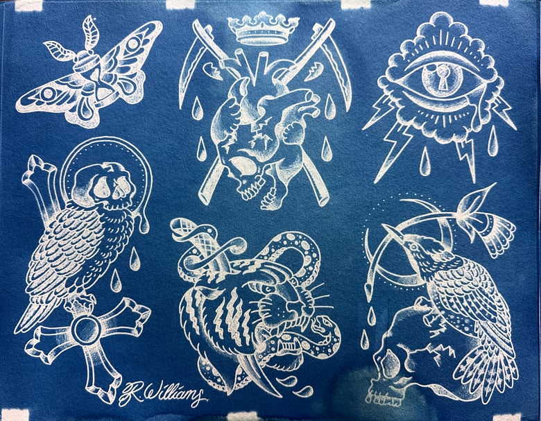 Image of The One with the Skully Owl Cyanotype print (framed)