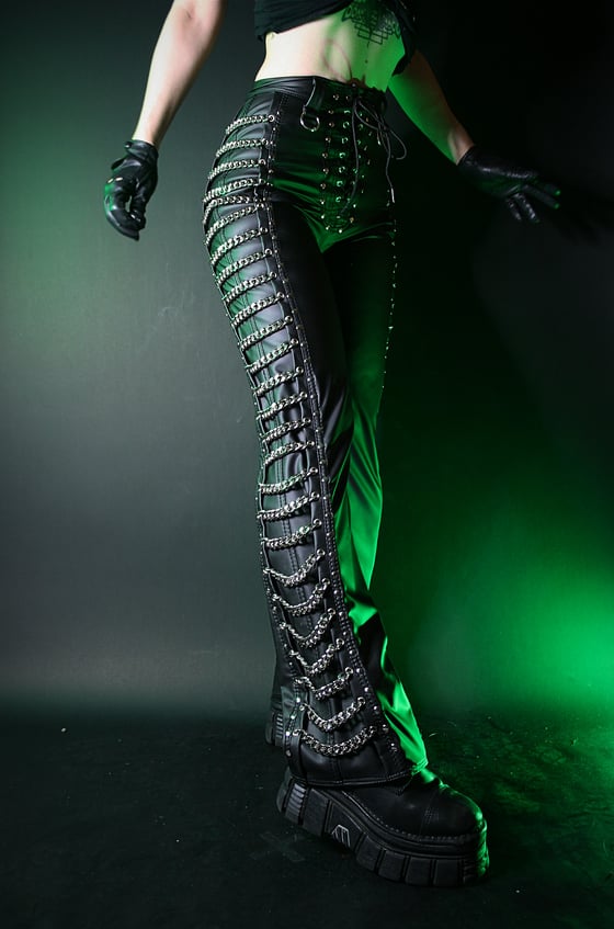 Image of BLACK METALLIC CHAIN PANTS