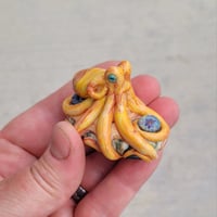 Image 1 of LG. Streaky Little Coral Yellow Orange Octopus - Flameworked Glass Sculpture Bead