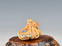 Image 3 of LG. Streaky Little Coral Yellow Orange Octopus - Flameworked Glass Sculpture Bead