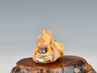 Image 5 of LG. Streaky Little Coral Yellow Orange Octopus - Flameworked Glass Sculpture Bead