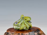 Image 2 of LG. Little Streaky Olive Green Octopus - Flameworked Glass Sculpture Bead