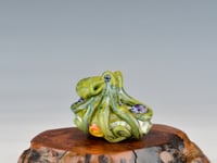 Image 4 of LG. Little Streaky Olive Green Octopus - Flameworked Glass Sculpture Bead