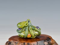 Image 5 of LG. Little Streaky Olive Green Octopus - Flameworked Glass Sculpture Bead