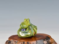 Image 6 of LG. Little Streaky Olive Green Octopus - Flameworked Glass Sculpture Bead