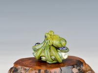 Image 7 of LG. Little Streaky Olive Green Octopus - Flameworked Glass Sculpture Bead