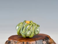 Image 8 of LG. Little Streaky Olive Green Octopus - Flameworked Glass Sculpture Bead