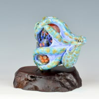 Image 2 of XXXXL. Periwinkle Reticulated Kraken with Coral Reef Garden - Flamework Glass Sculpture