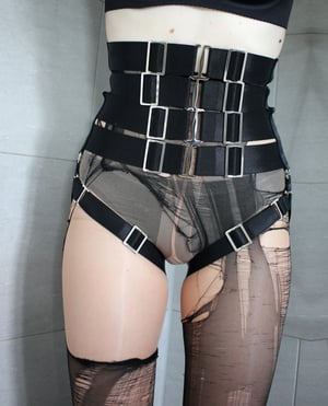 Image of MADE TO ORDER - Elastic Waist Cincher in black satin with garters (Size XS - XL)