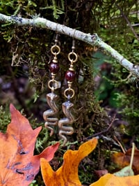 Image 3 of Garnet Brass Serpent Earring 
