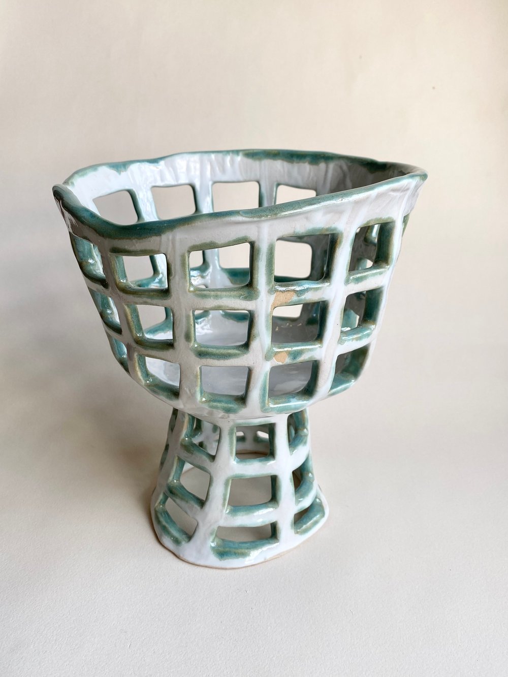 Image of White & Green Pedestal Basket